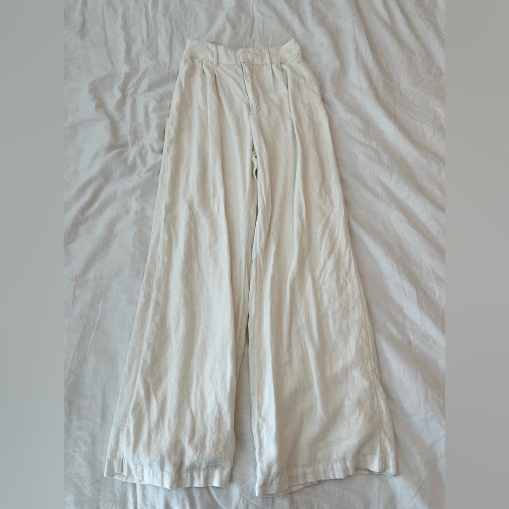 White tailored linen pants